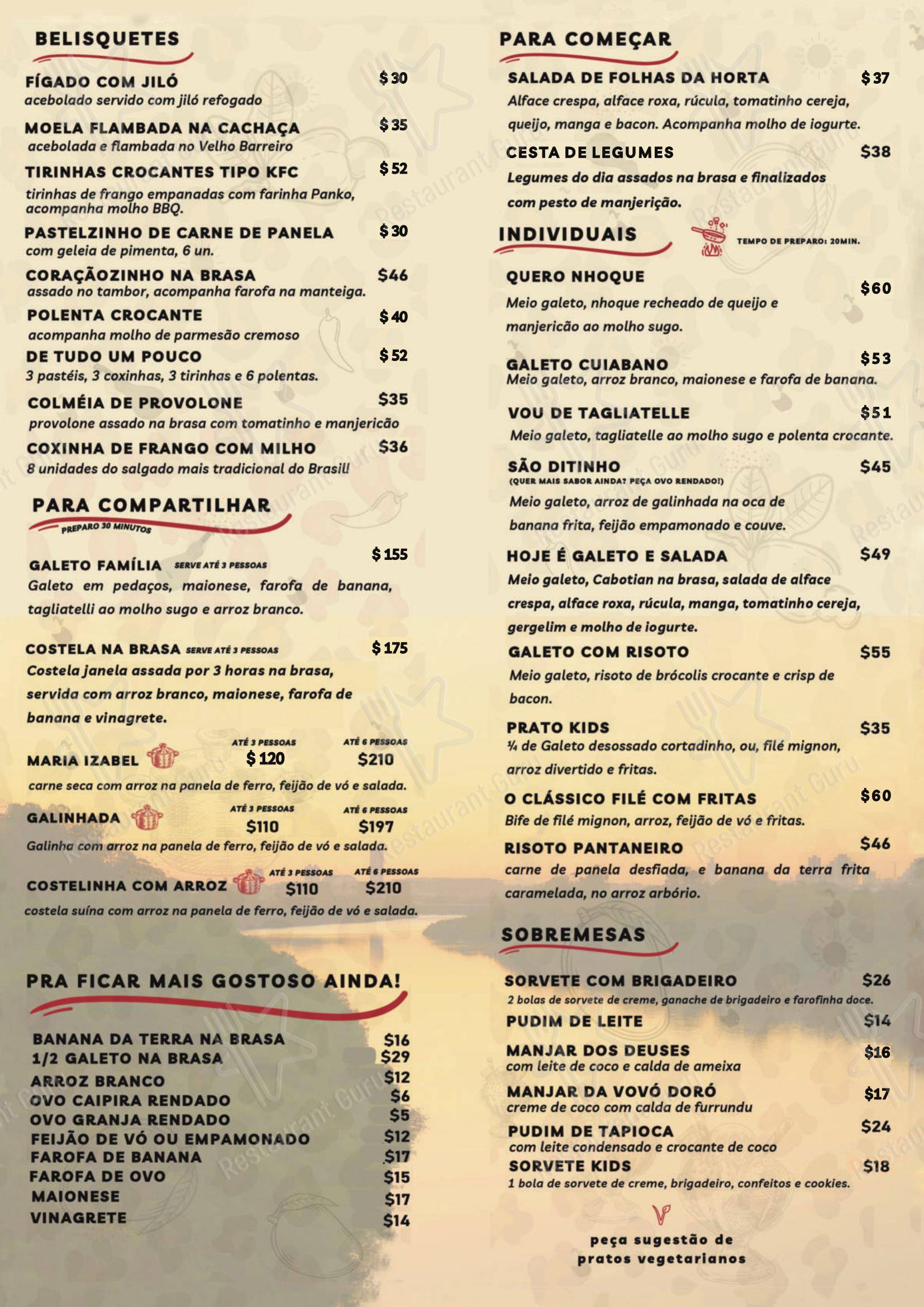 Galeto Cuiabano - Menu