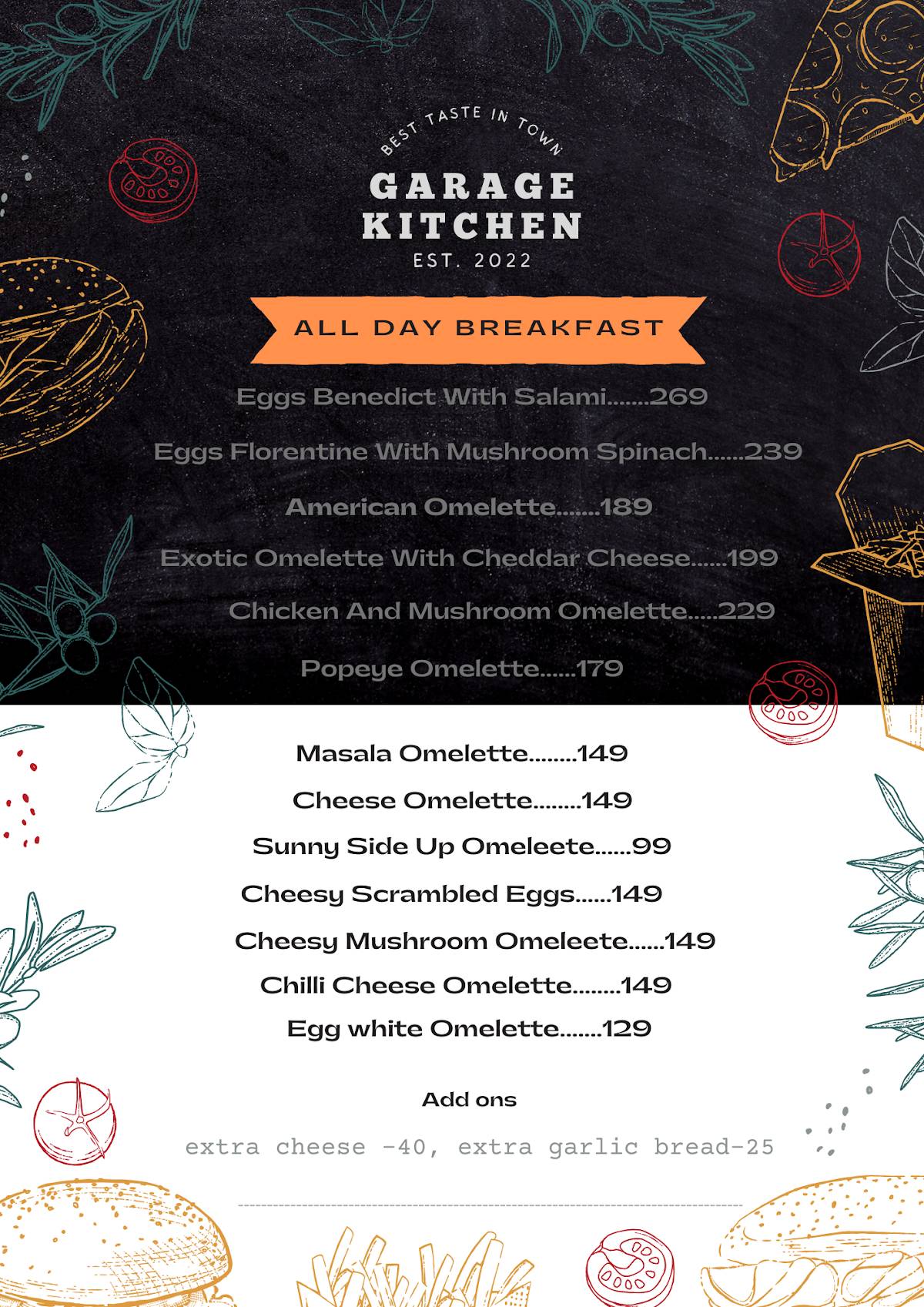 Garage Kitchen menu