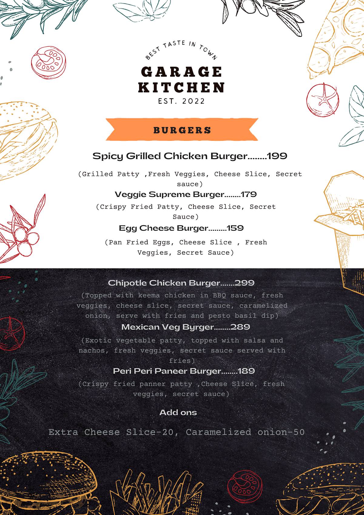 Garage Kitchen menu