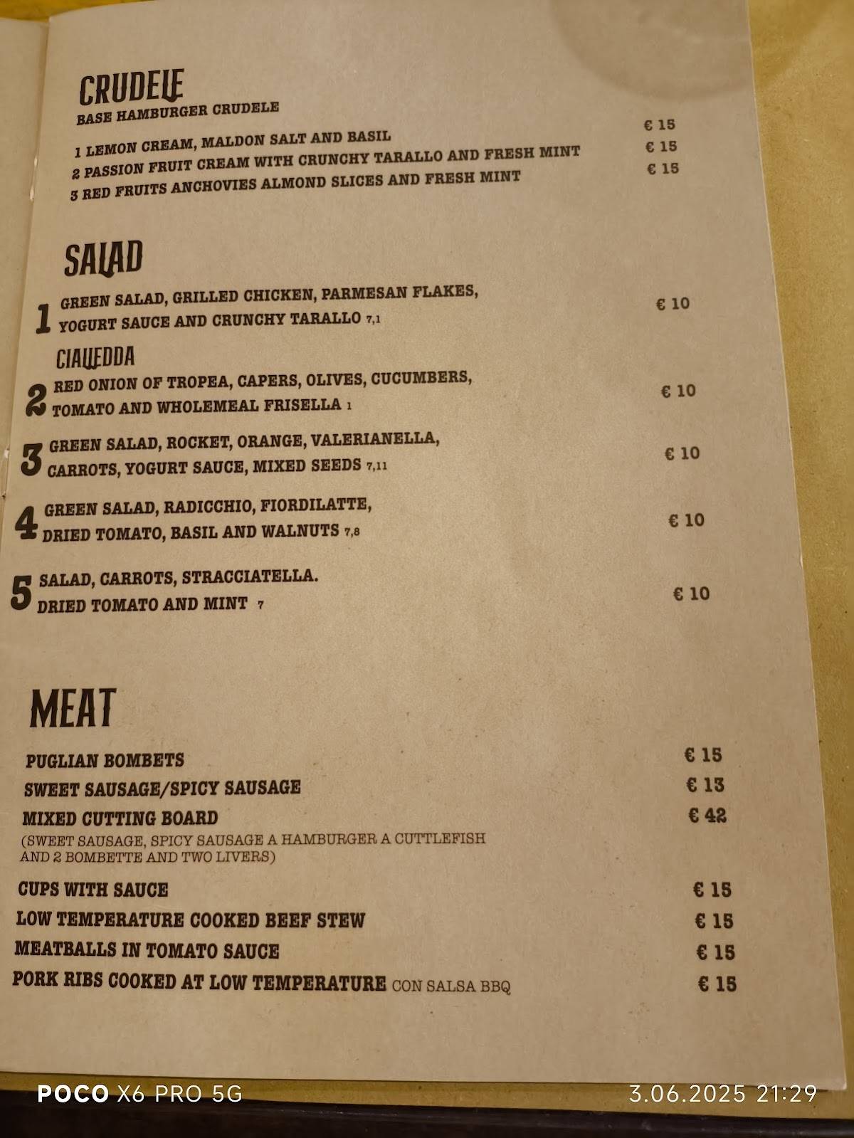 Menu di Garibaldi Steakhouse Monopoli 