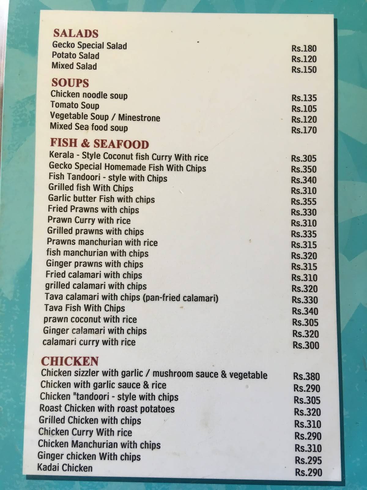 Gecko Café menu