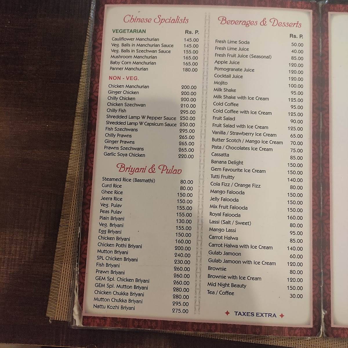 Gem Exprezz Multicuisine Restaurant menu