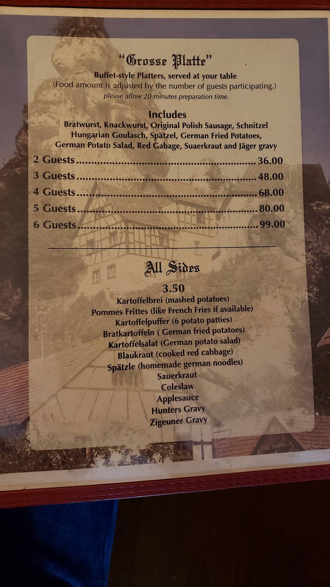 Menu at German Café restaurant, French Lick, 452 S Maple St