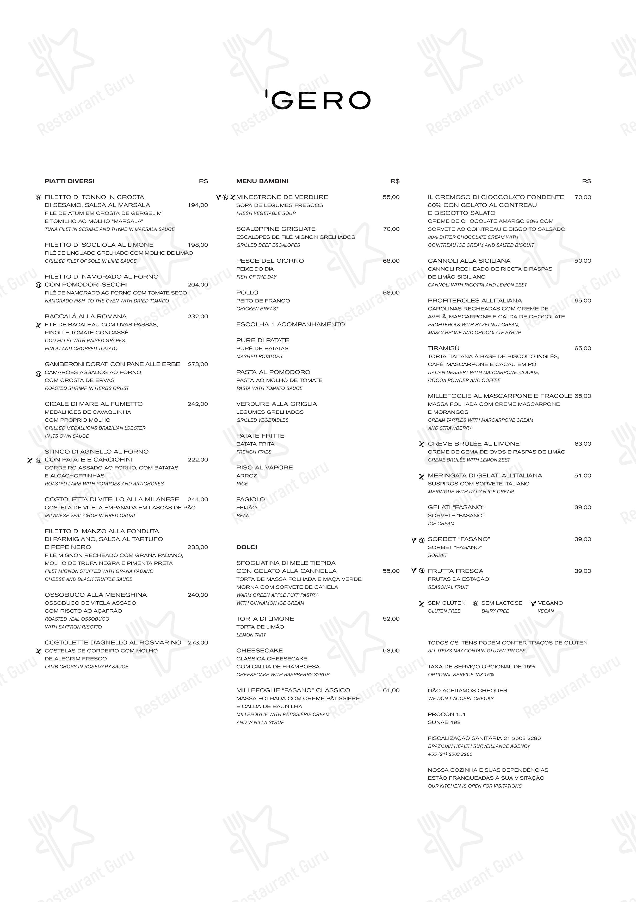 Gero Rio - Menu