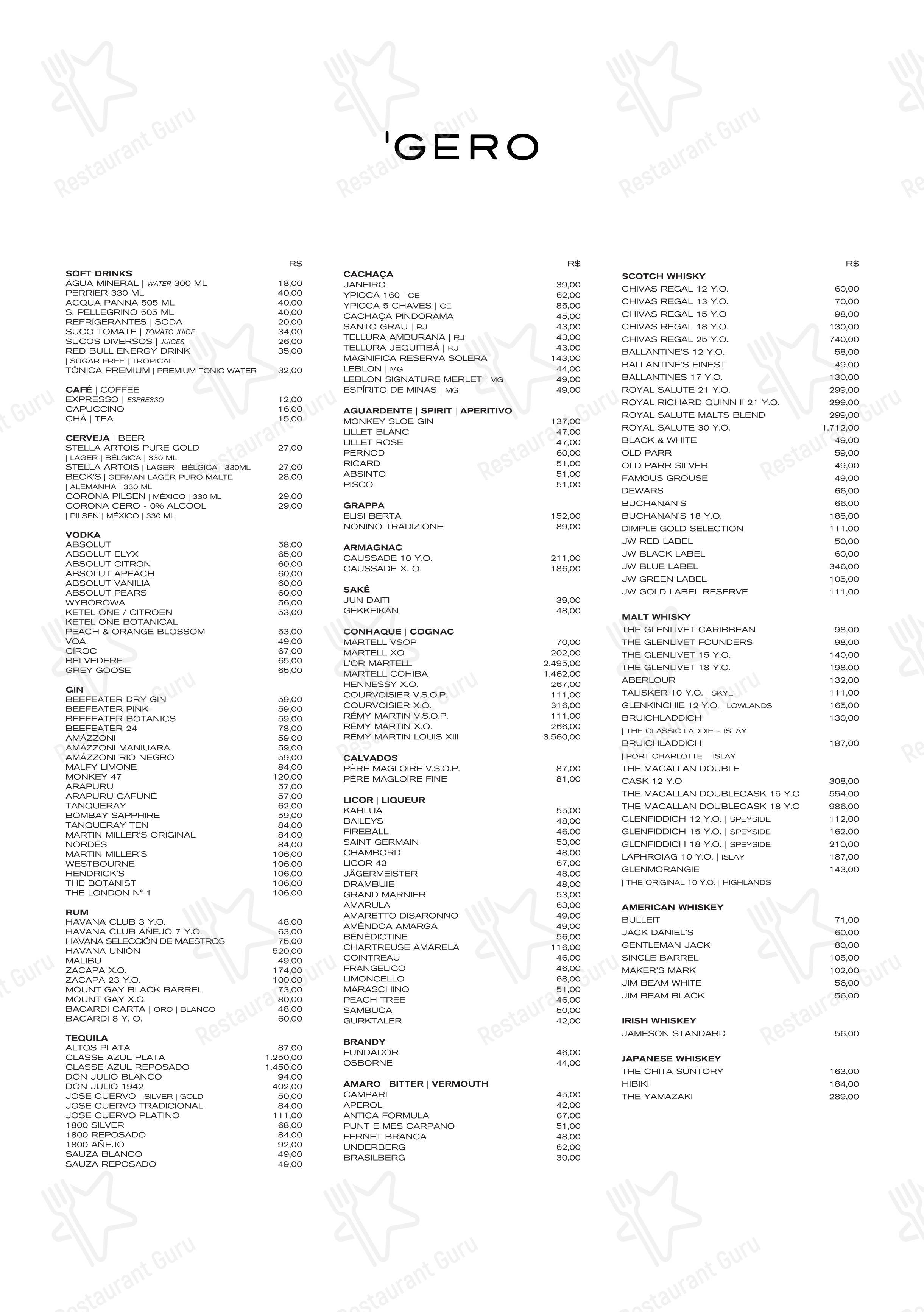 Gero Rio - Menu