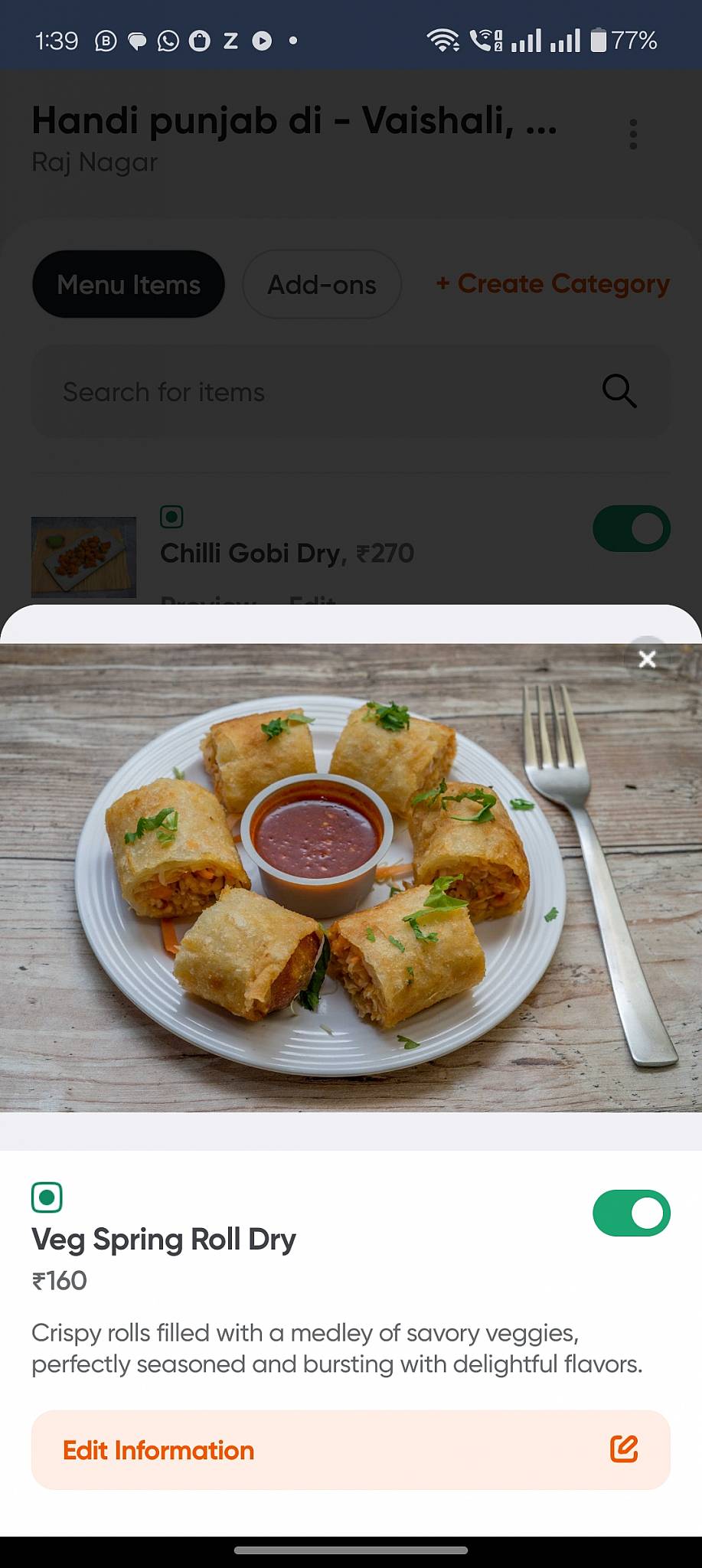 Handi punjab di menu