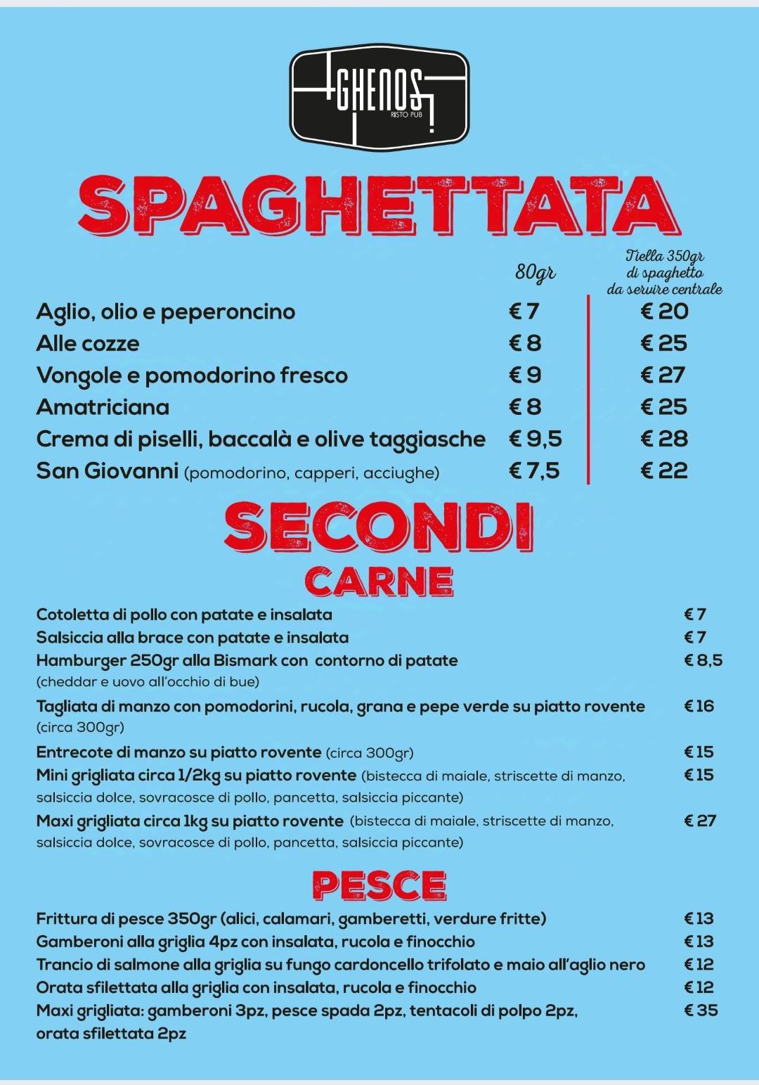 Menu di Ghenos Risto Pub Pizzeria Corato 