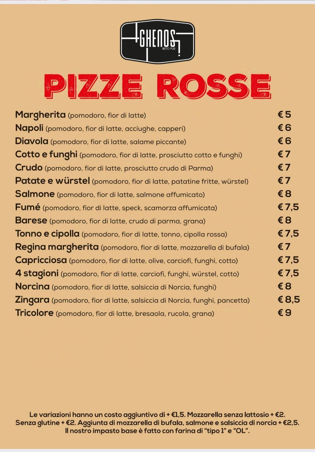 Menu di Ghenos Risto Pub Pizzeria Corato 