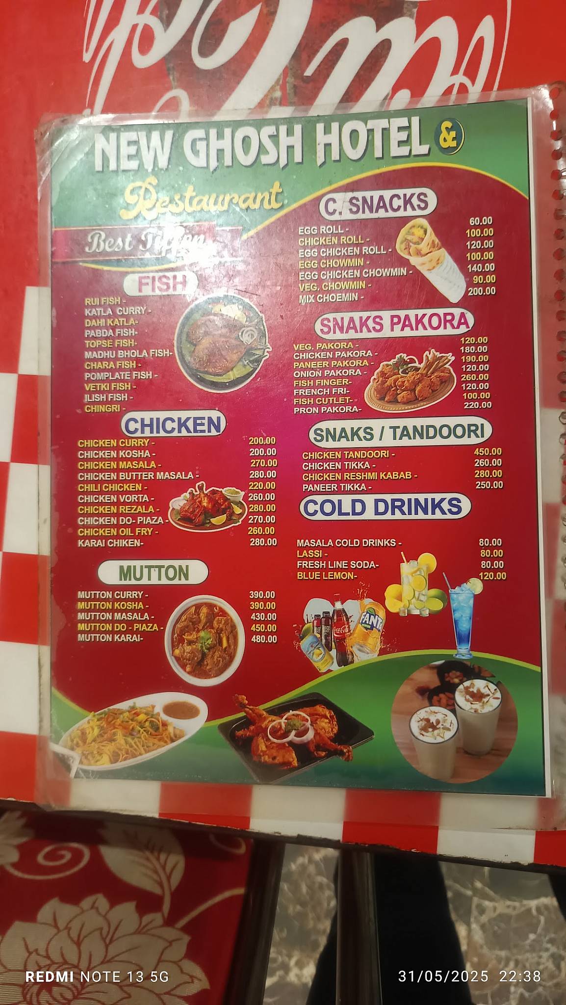 Ghosh Hotel & Restaurant menu