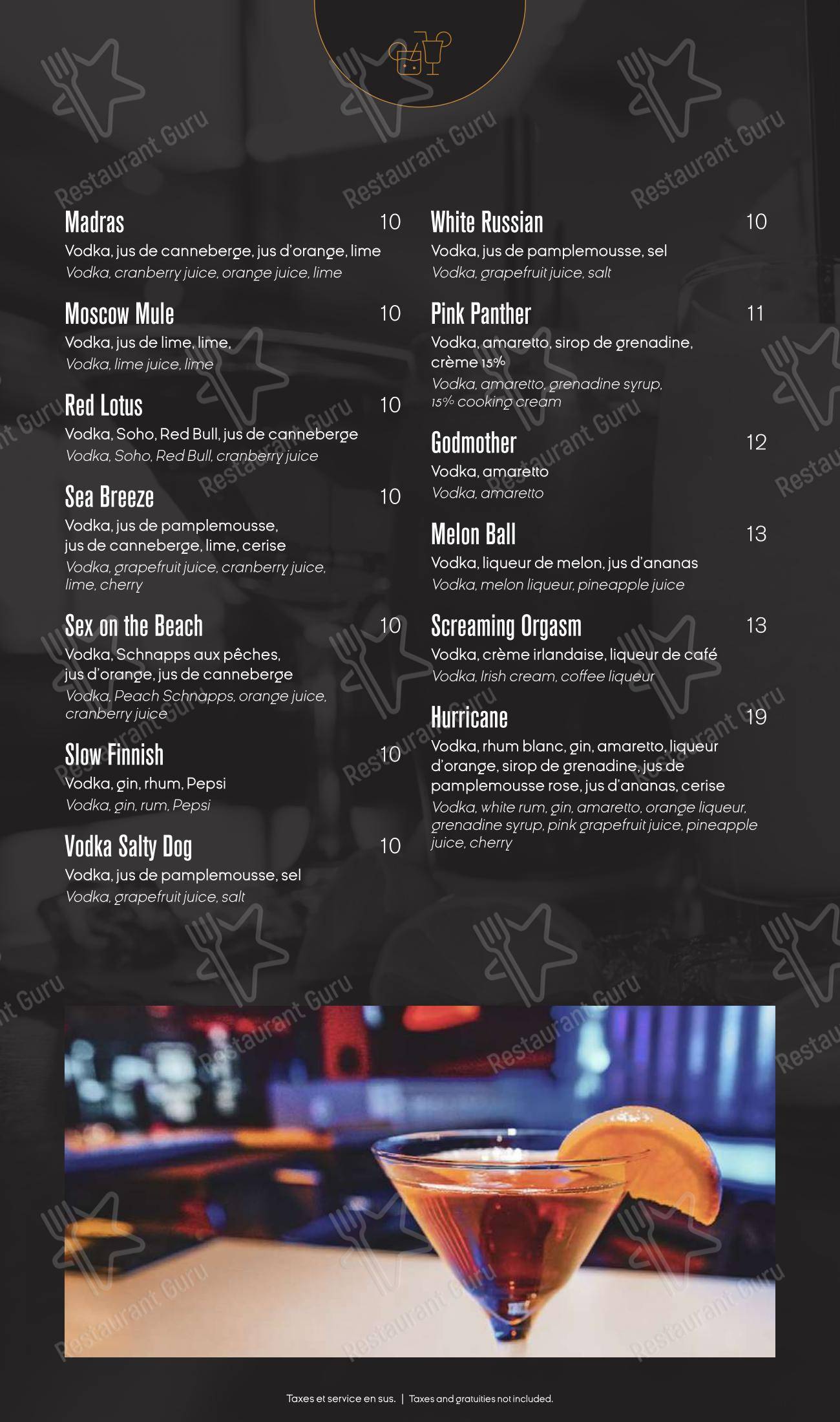 Dinner Menu pour Ginger Resto-Bar dans Québec