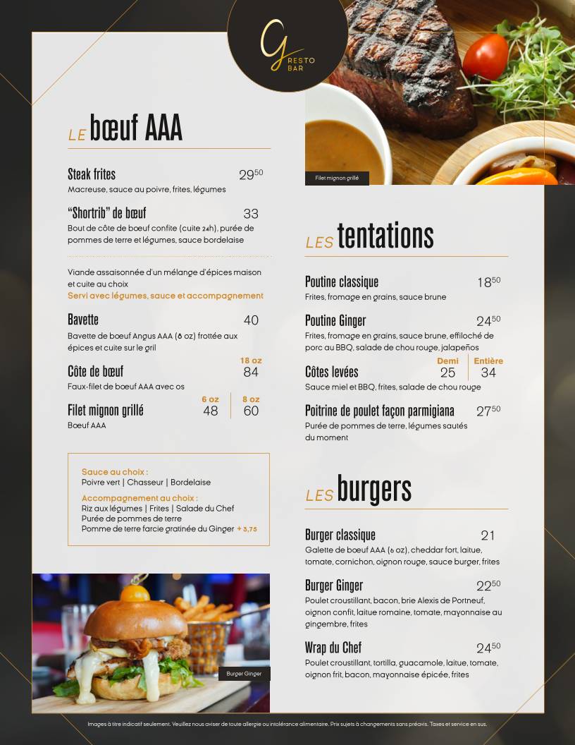 Menu de Ginger Resto-Bar