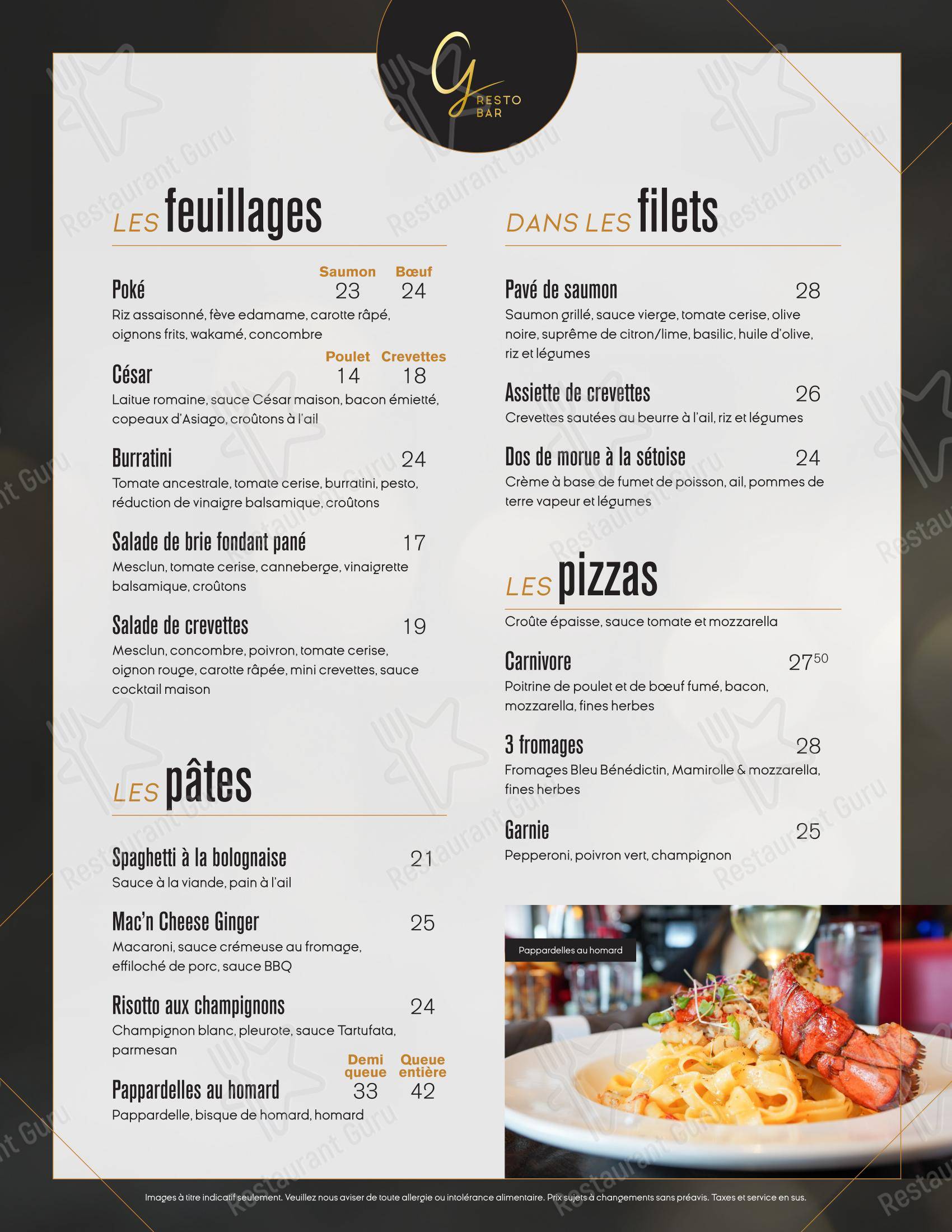 Ginger Resto-Bar dans Québec - Menu