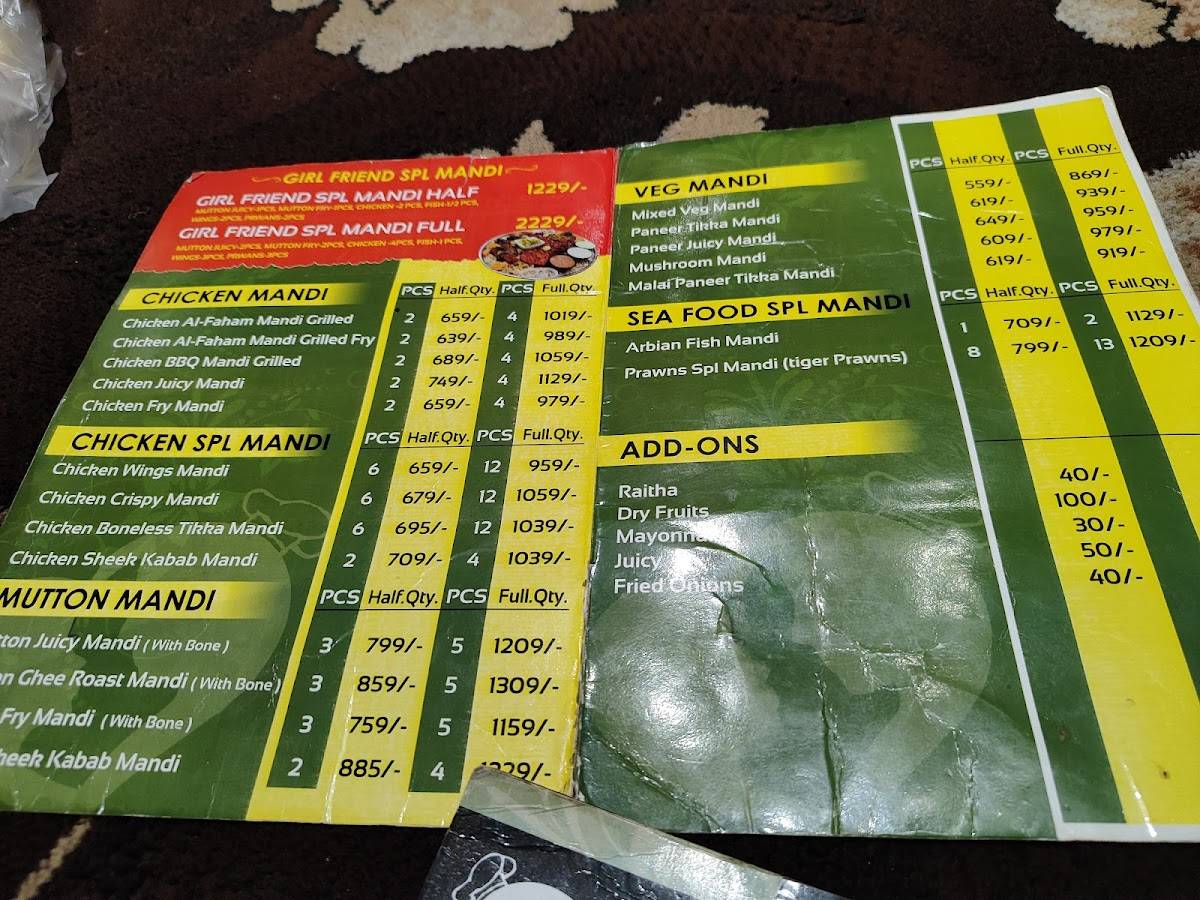 Girlfriend Mandi menu