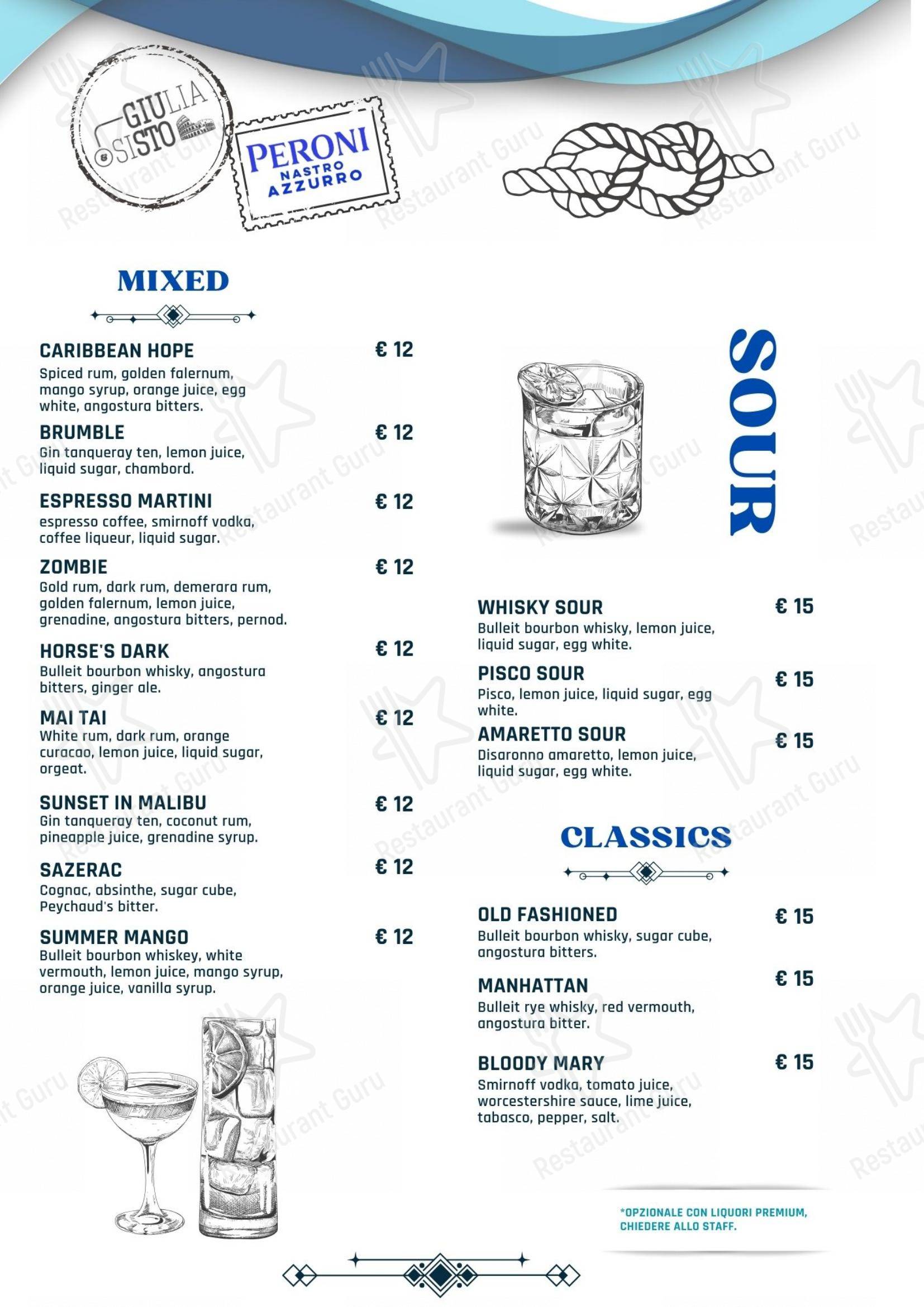 Menu per Giulia&Sisto Roma Terrazza San Clemente in Roma