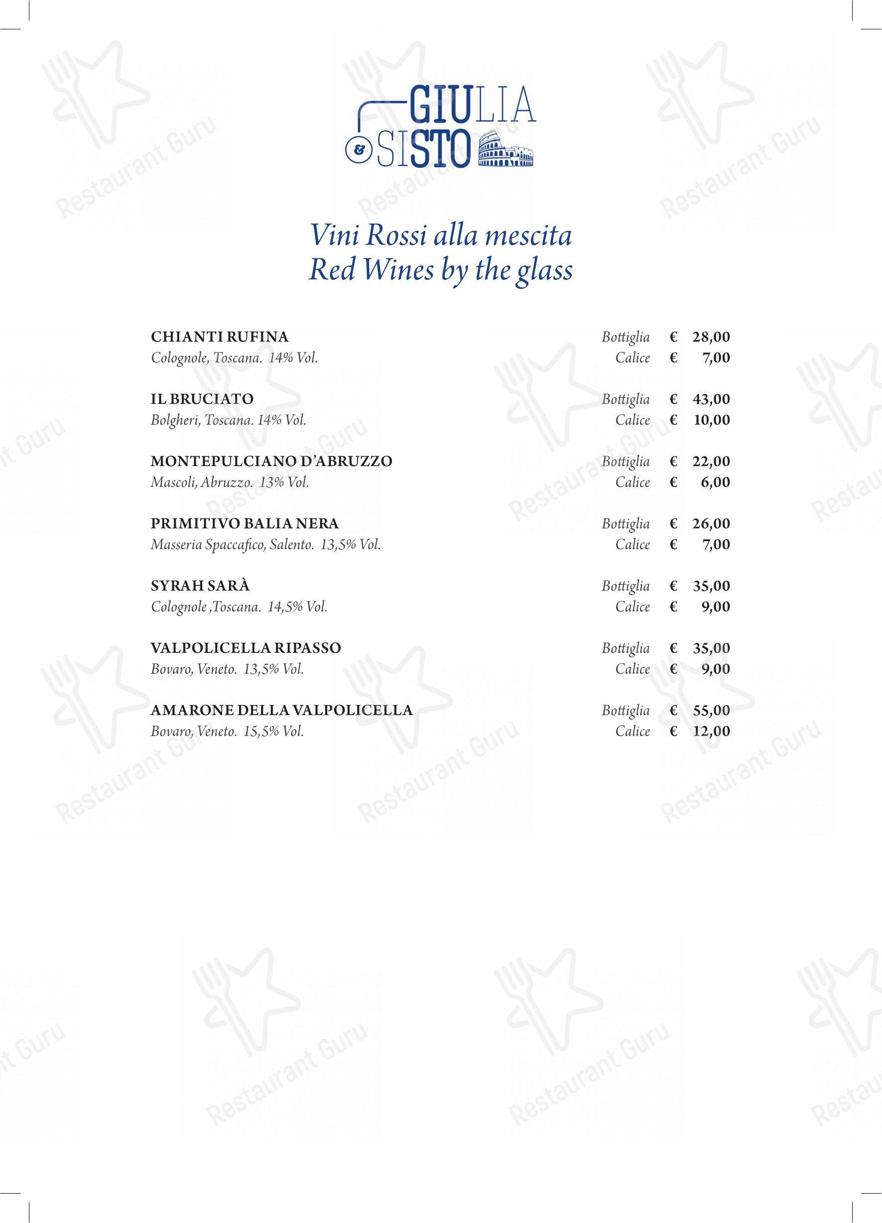 Menu bar per Giulia&Sisto Roma Terrazza San Clemente in Roma