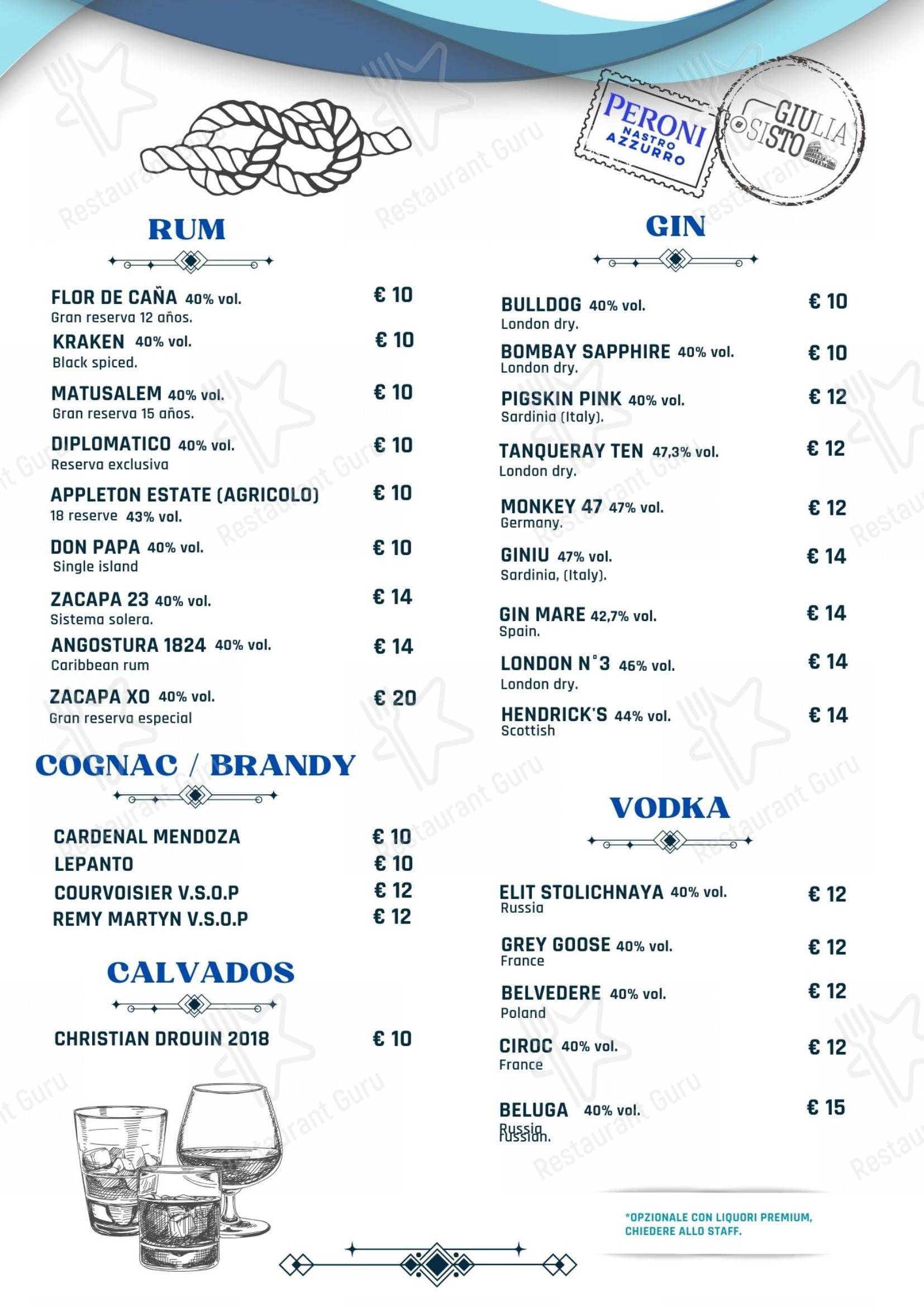 Menu per Giulia&Sisto Roma Terrazza San Clemente in Roma