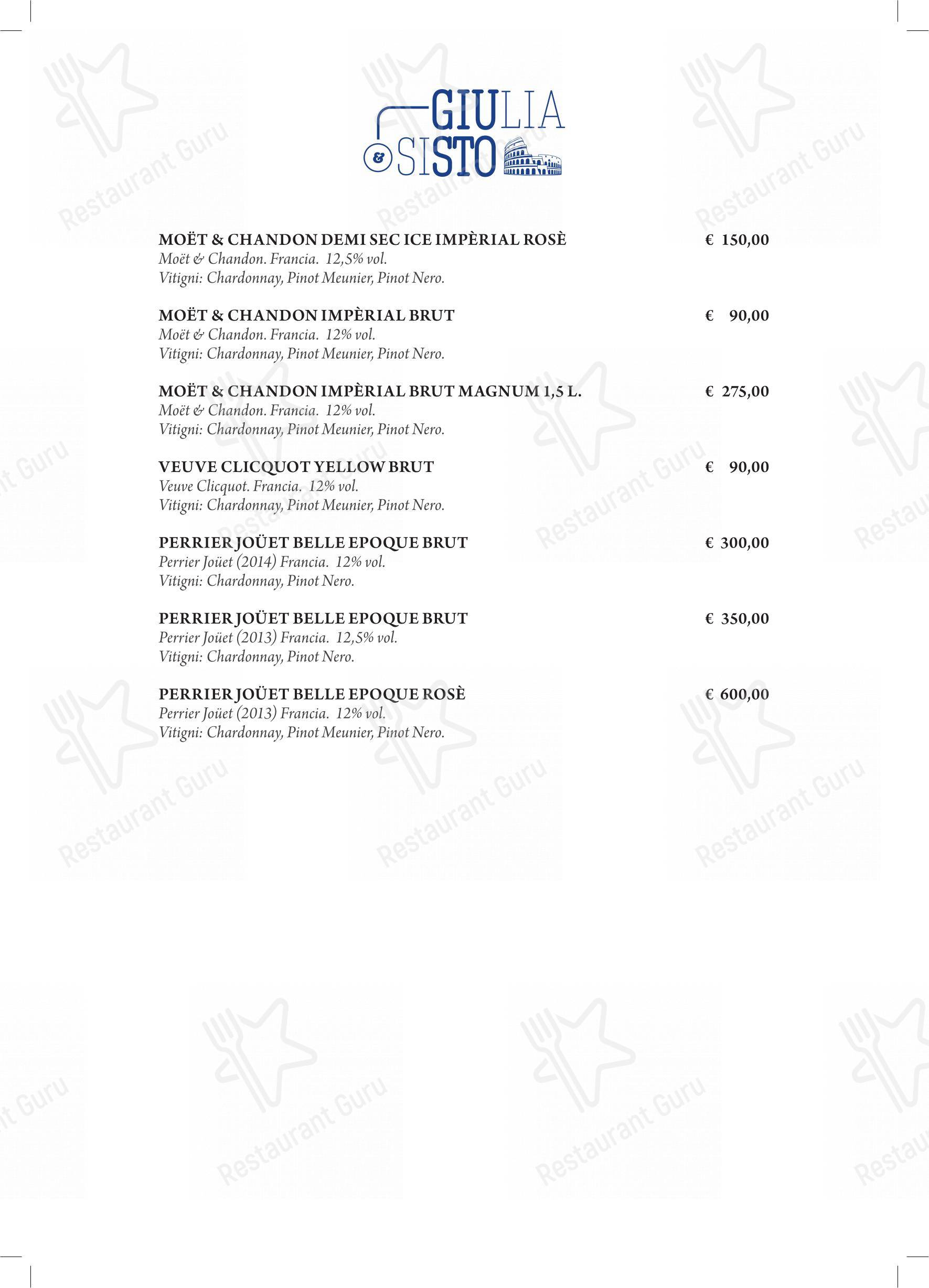 Menu bar per Giulia&Sisto Roma Terrazza San Clemente in Roma