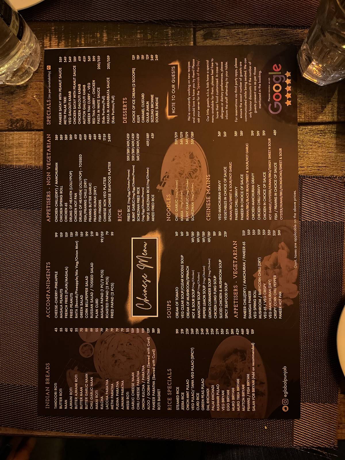 Global Punjab, Kothrud (Erandwane) menu
