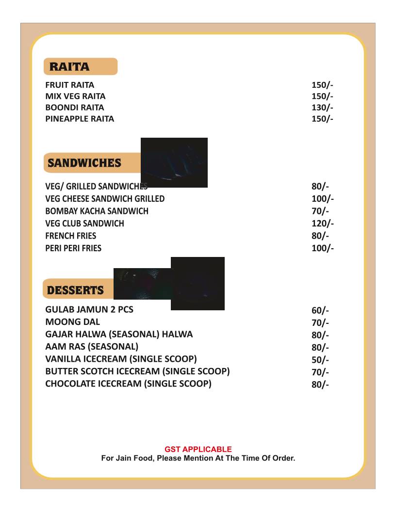 Gokul Ras menu