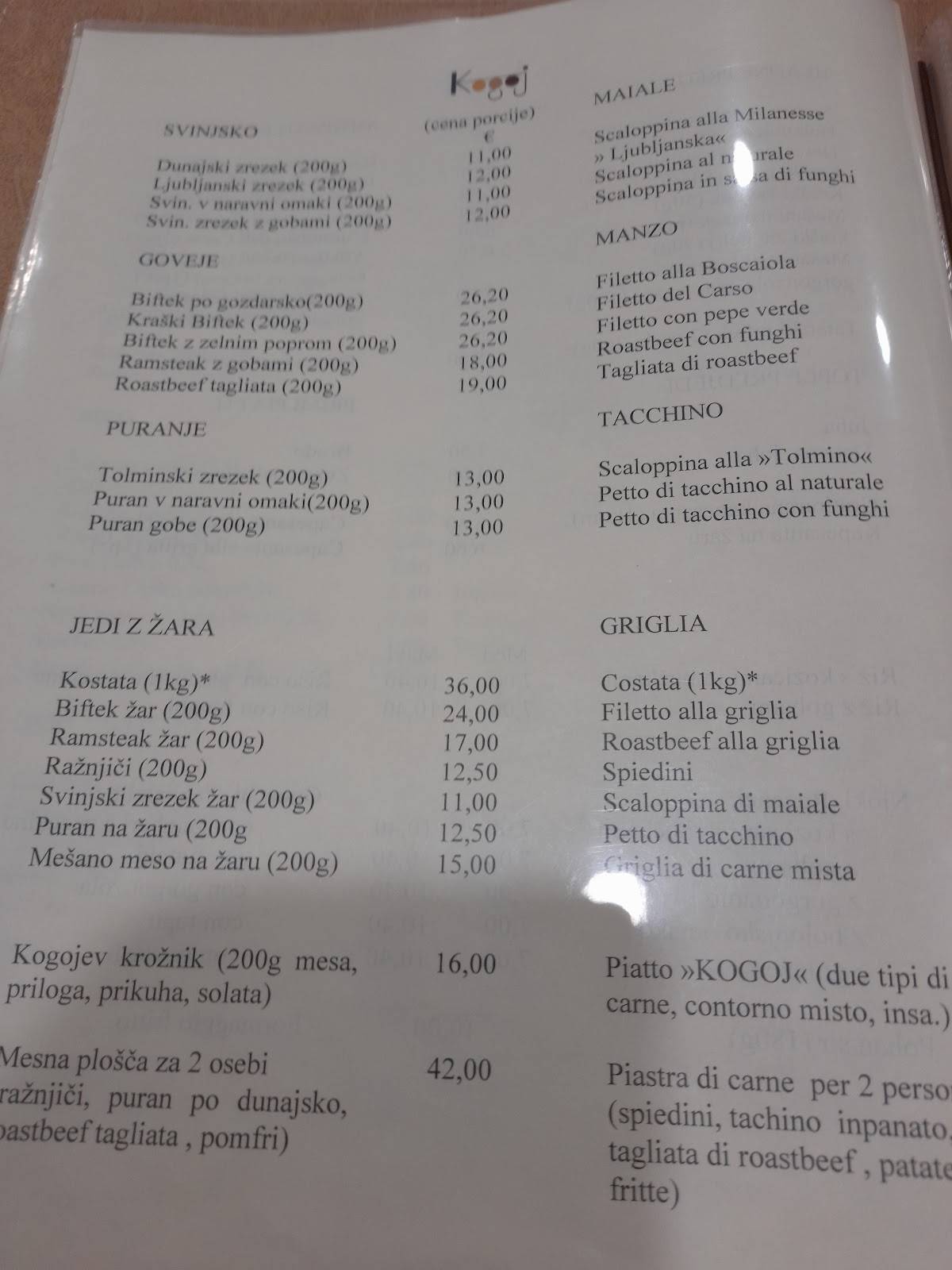 Menu di Gostilna MS 