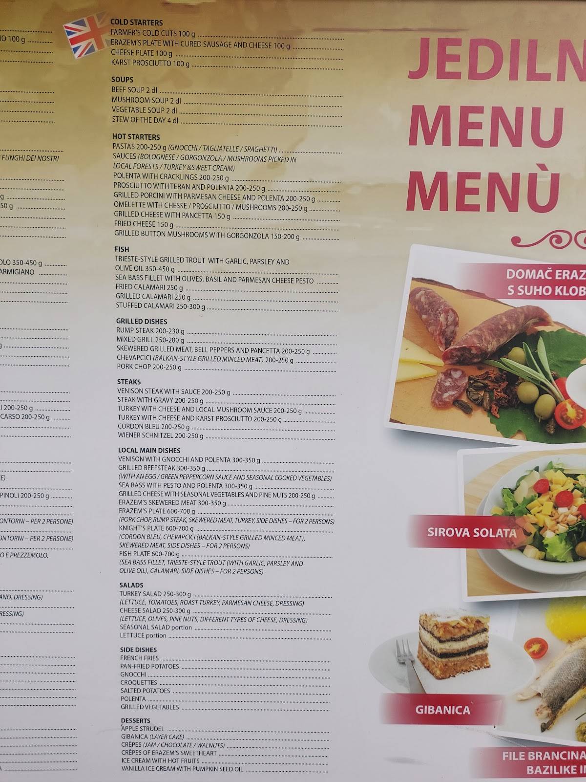 Menu di Gostilna Požar 