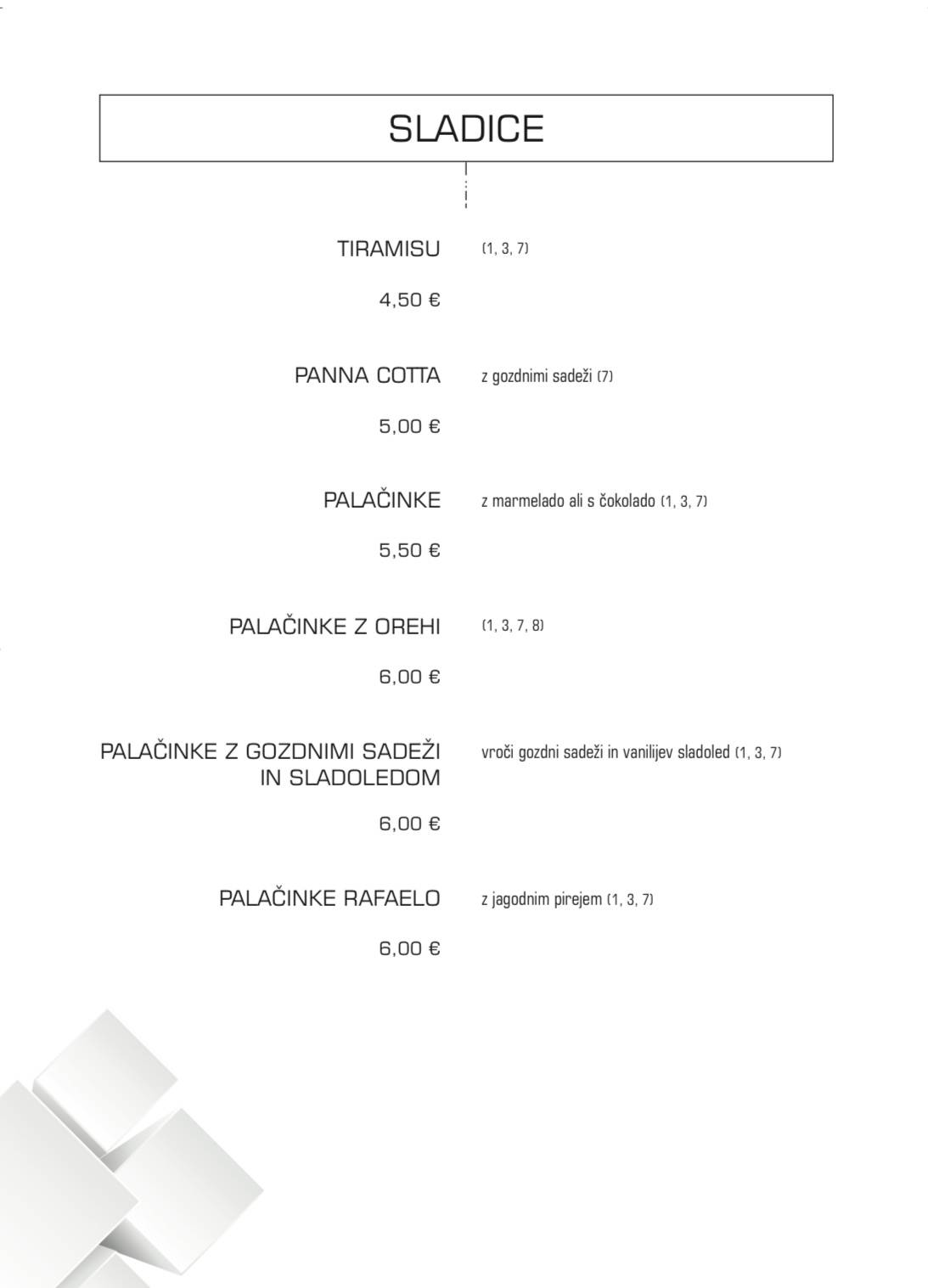 Menu di Gostilnica in picerija KOCKA 