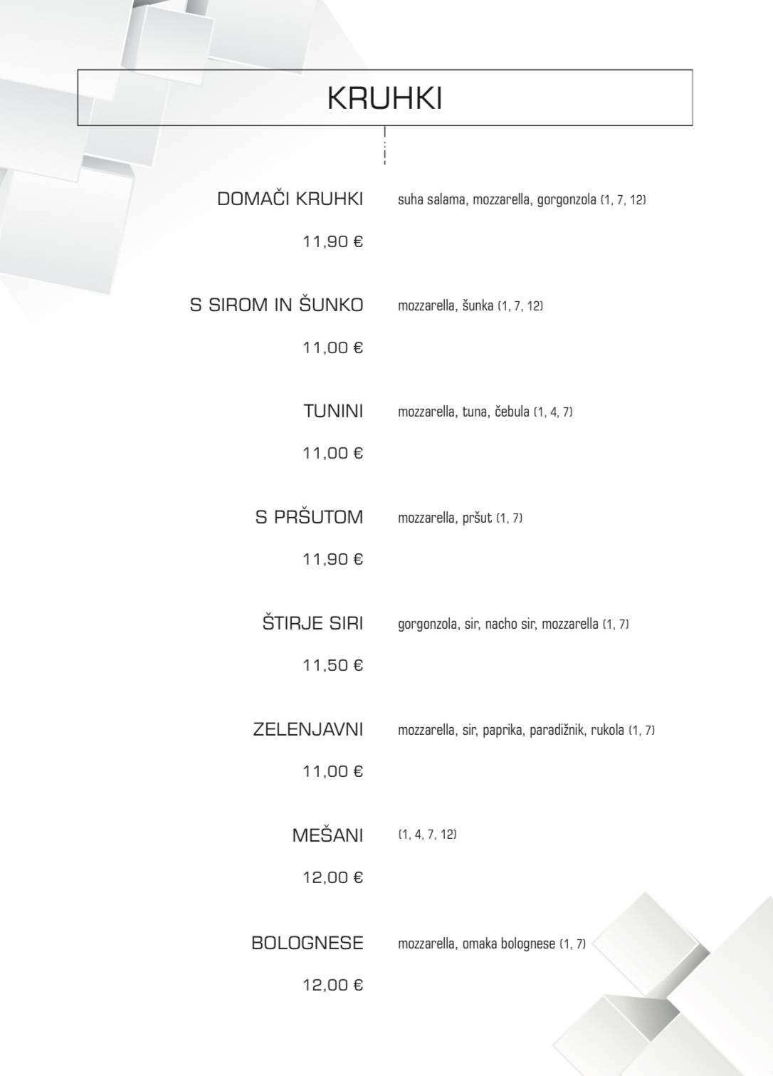 Menu di Gostilnica in picerija KOCKA 