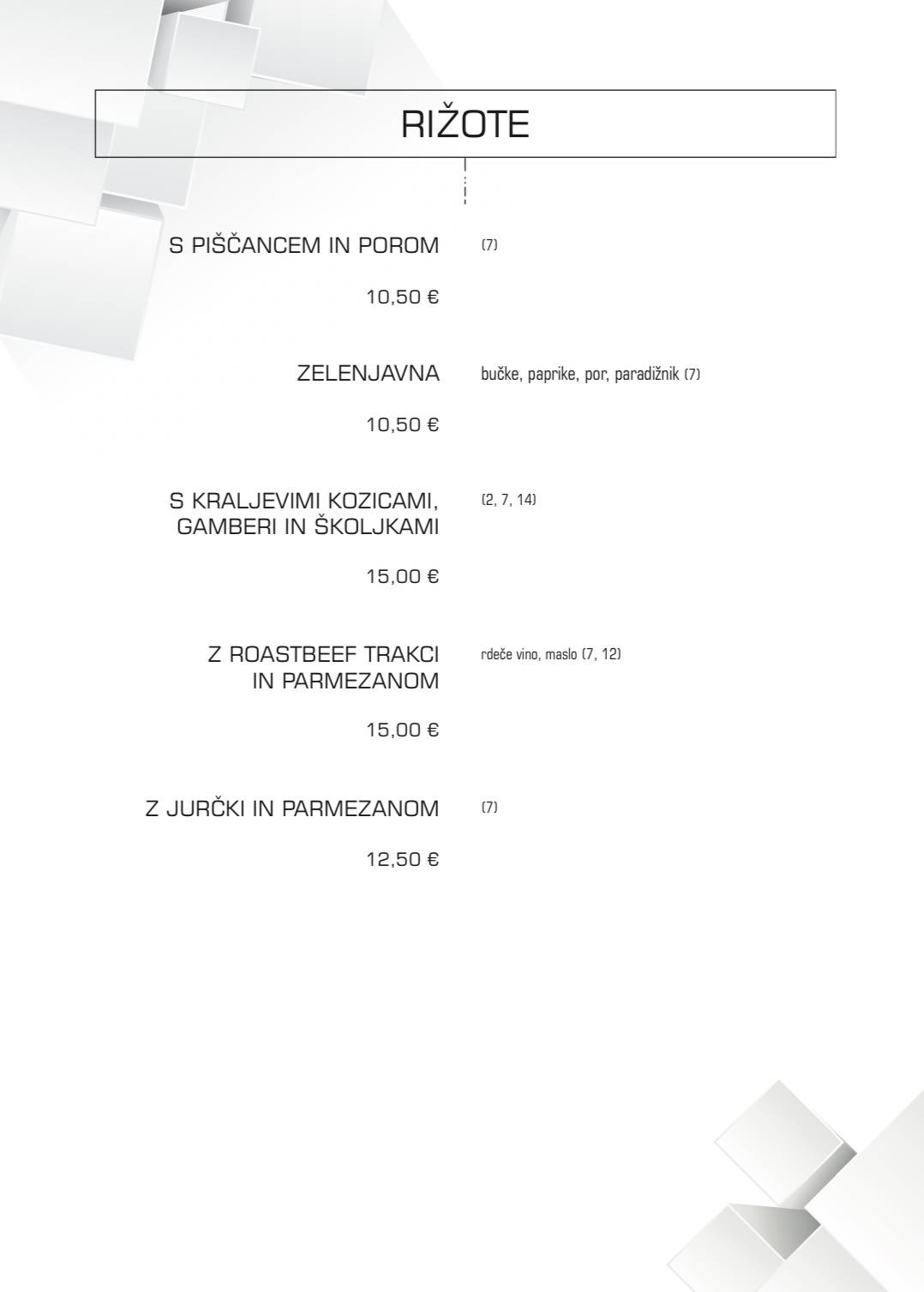 Menu di Gostilnica in picerija KOCKA 