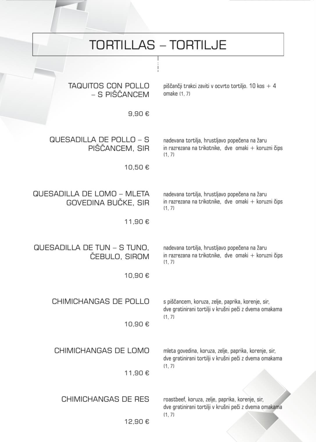 Menu di Gostilnica in picerija KOCKA 