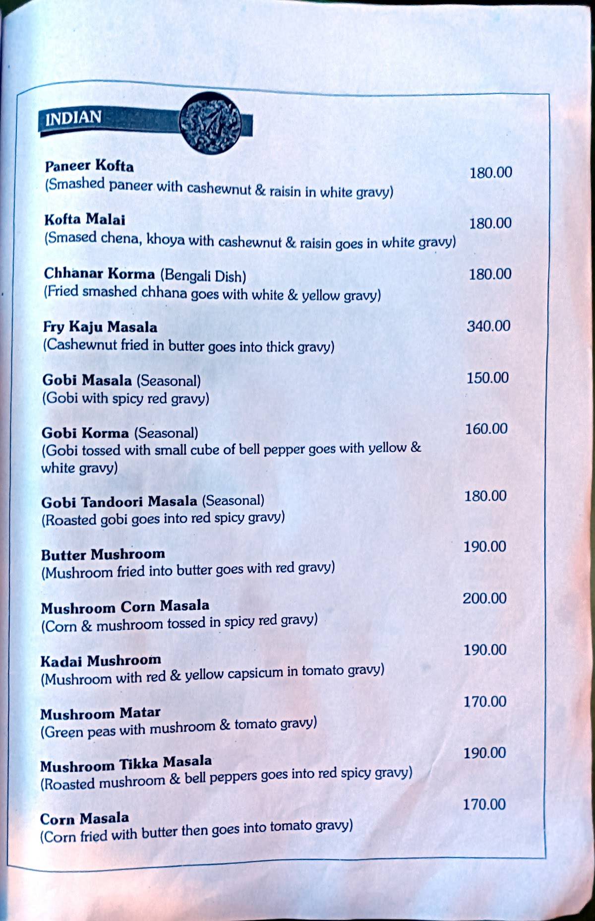Gour Nitai Mistanna Bhander & Gour Nitai Veg Restaurant menu