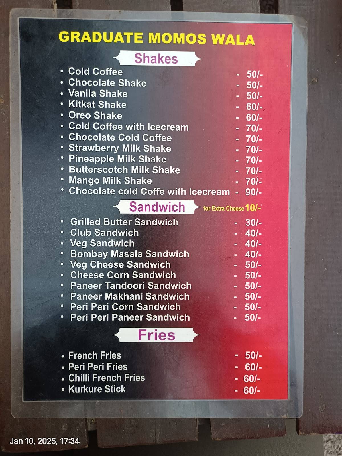 Graduate Momos Wala menu