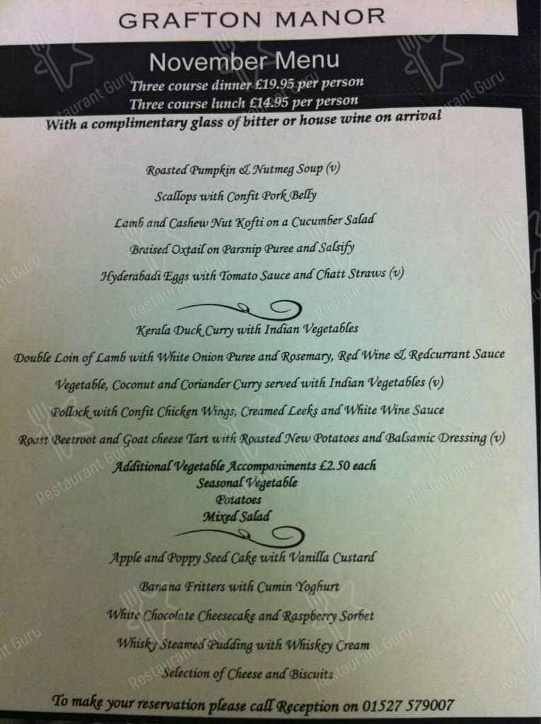 Grafton Manor menu