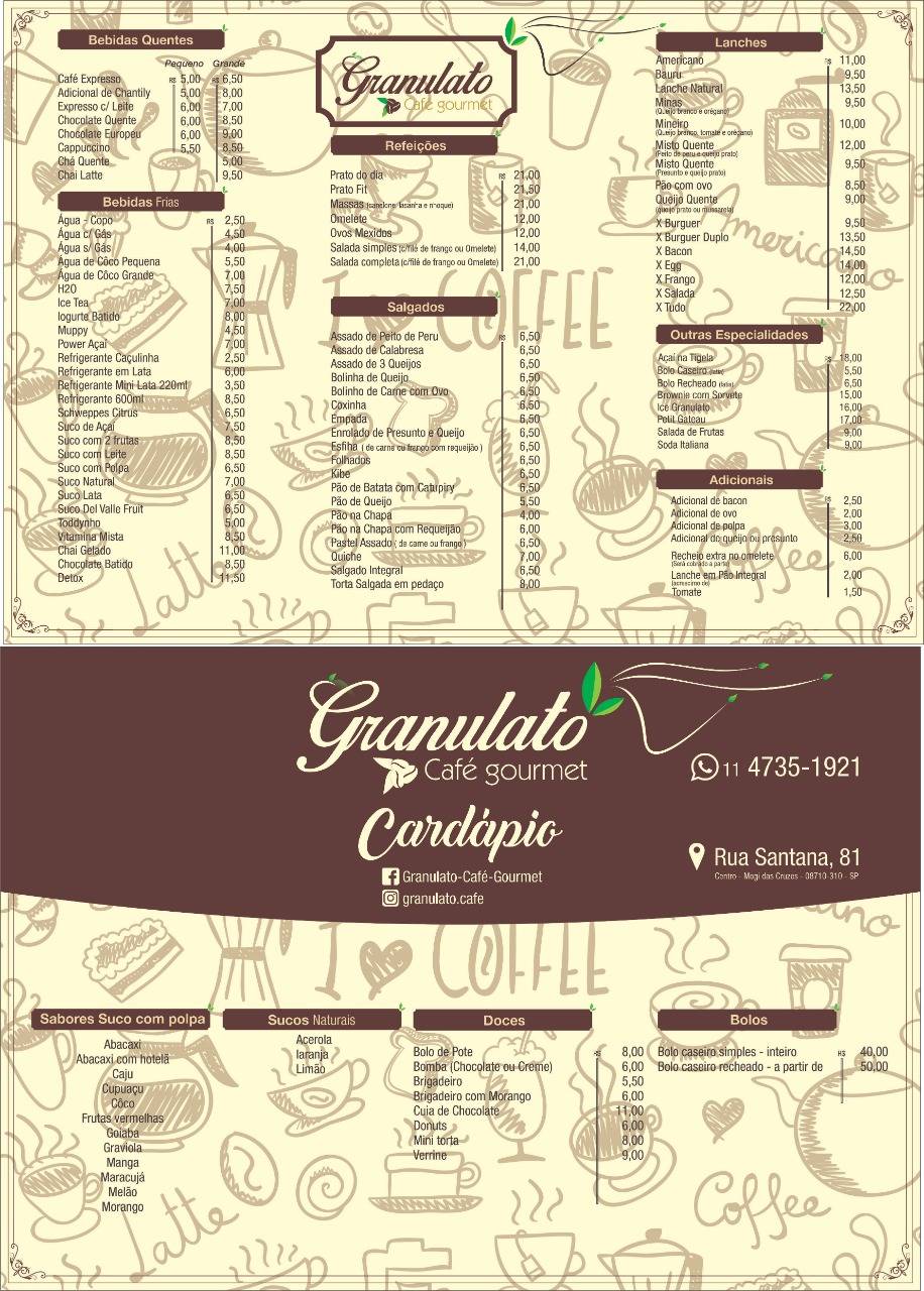 Granulato Café Gourmet cardápio