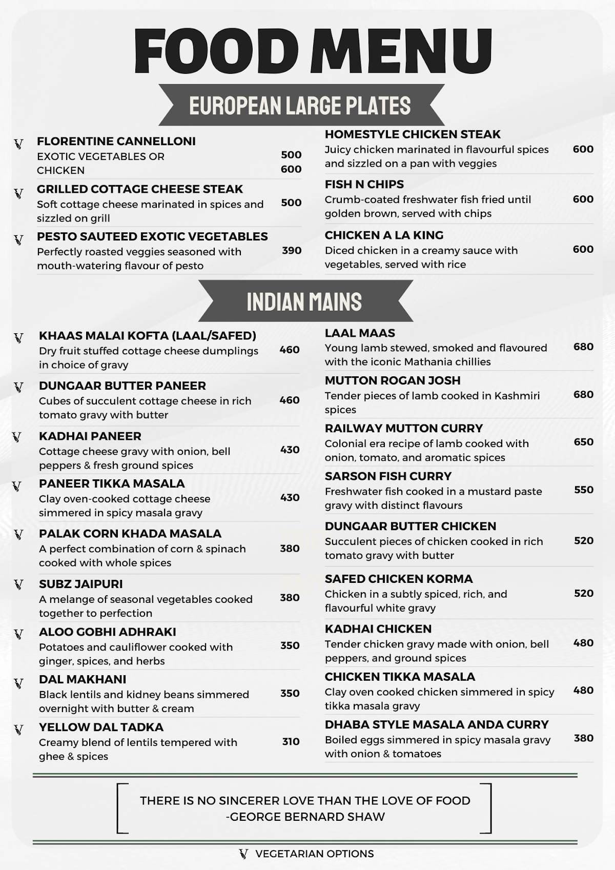Grapevine - Rooftop Tavern menu