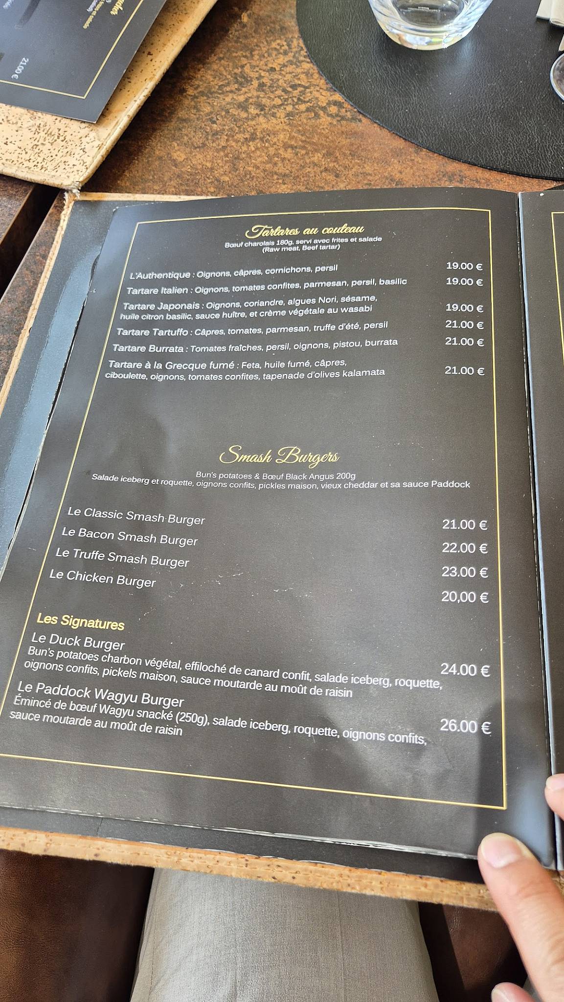 Menu de Le Paddock