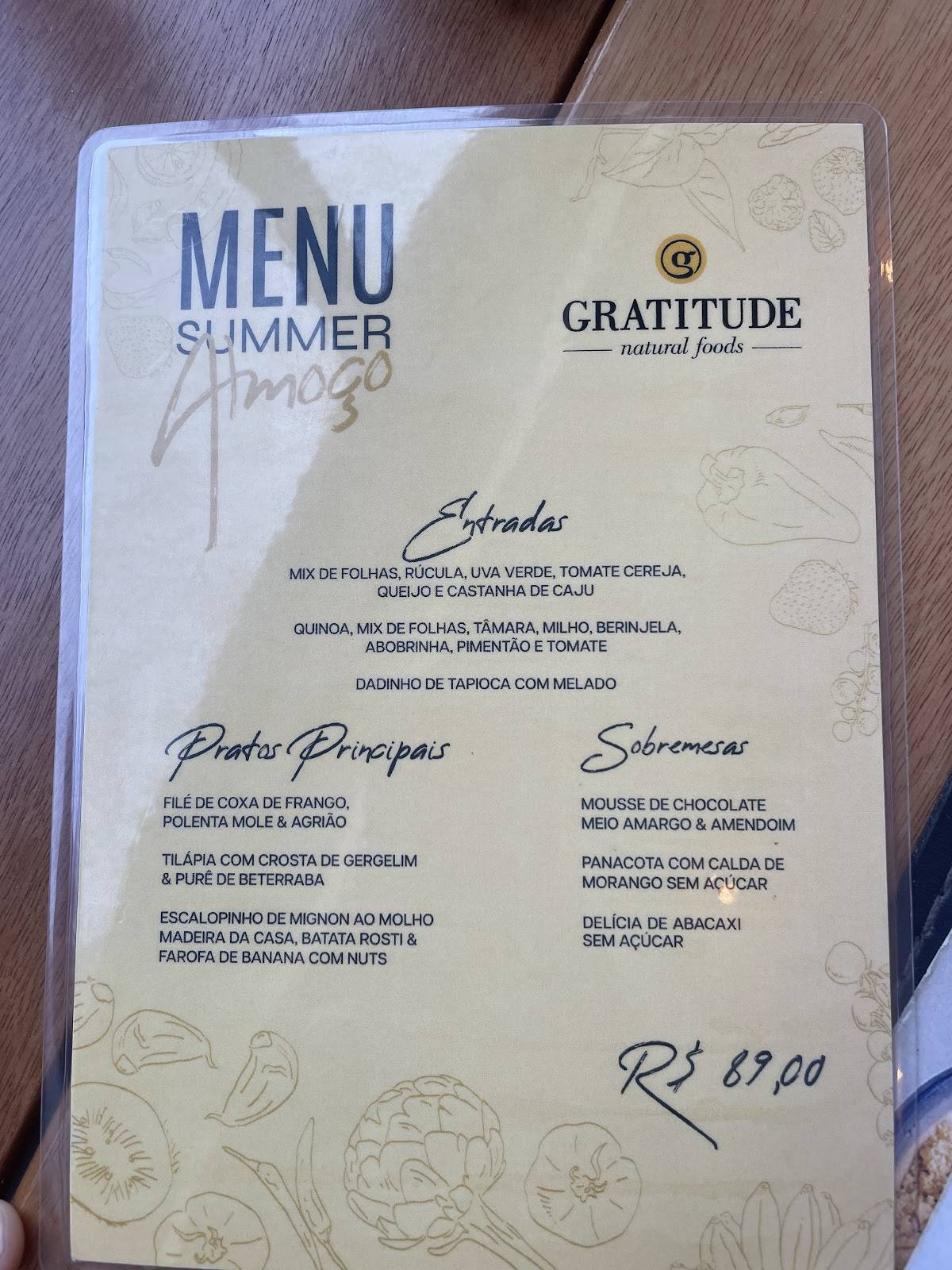 Gratitude Natural Foods Vogue Square cardápio