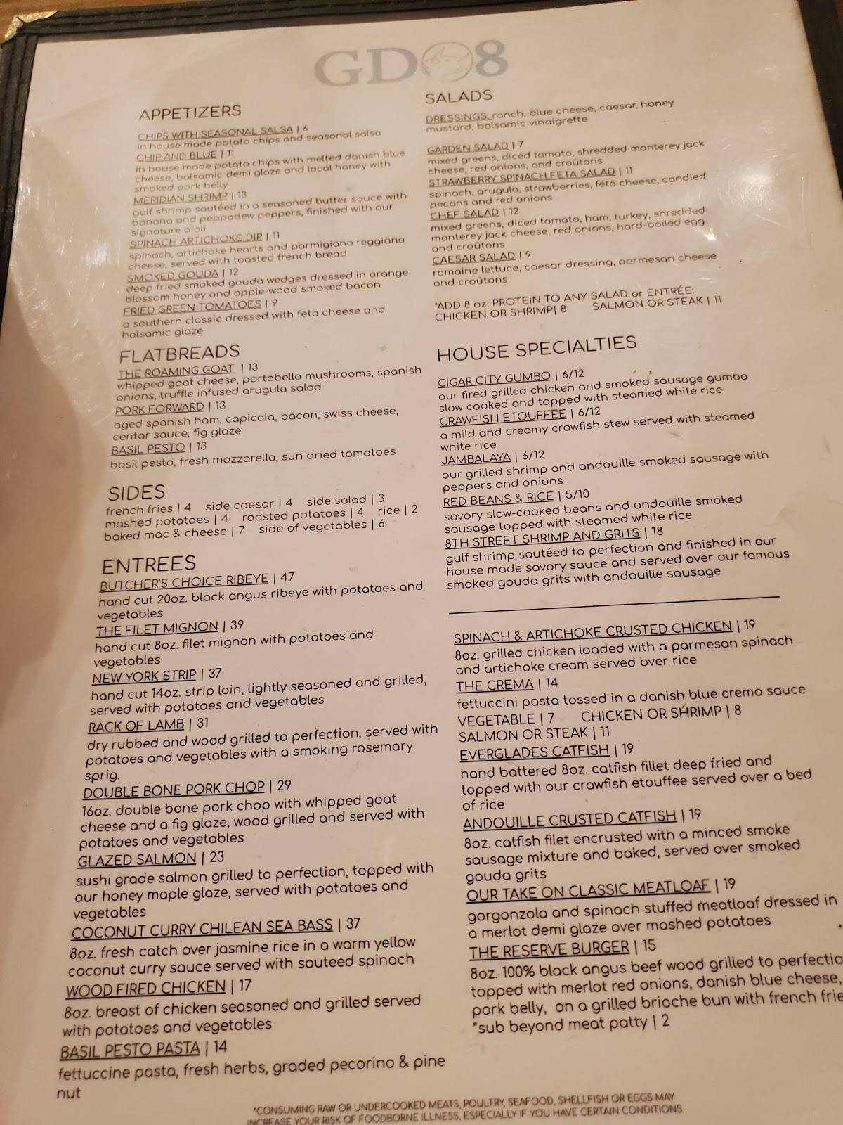 Menu at Green Door on 8th restaurant, Dade City