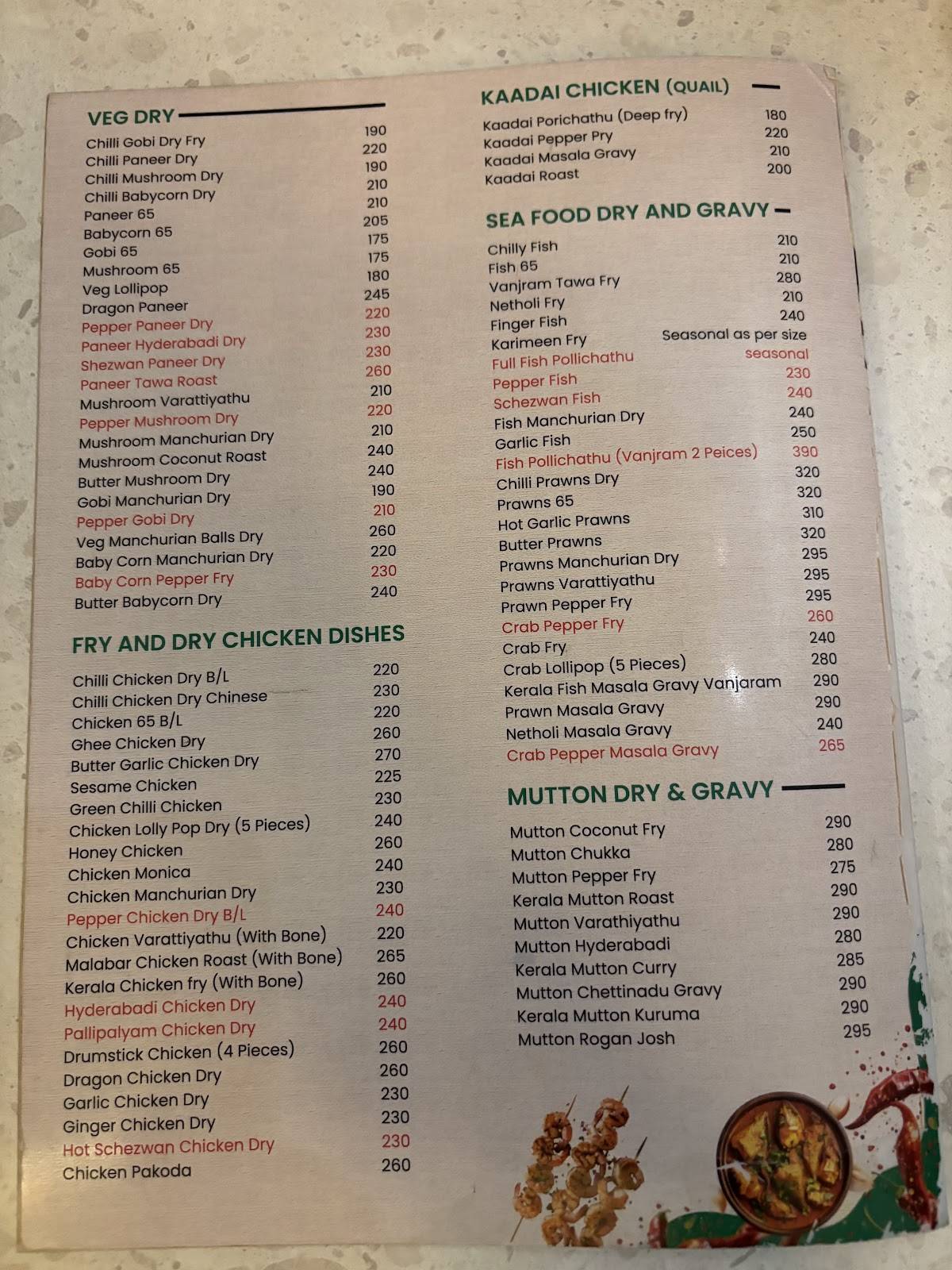 Green Tree Restaurant menu