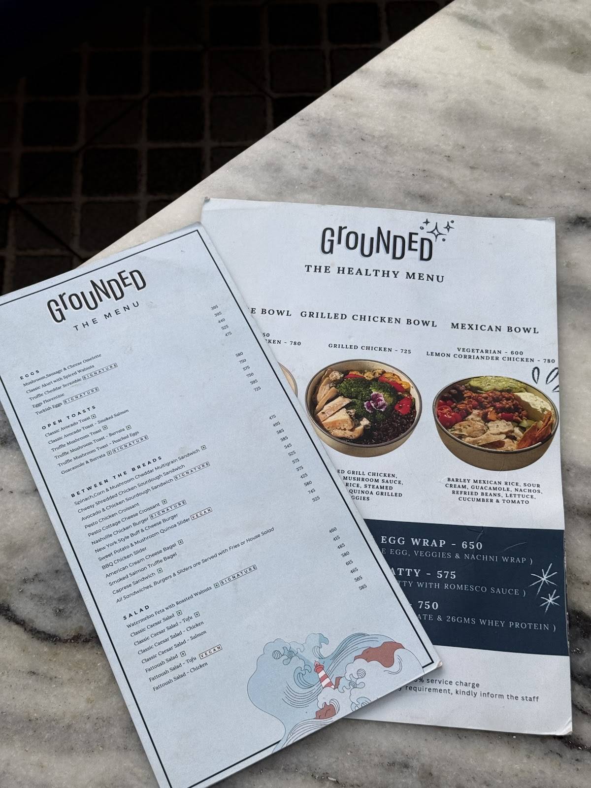 Grounded Cafe menu