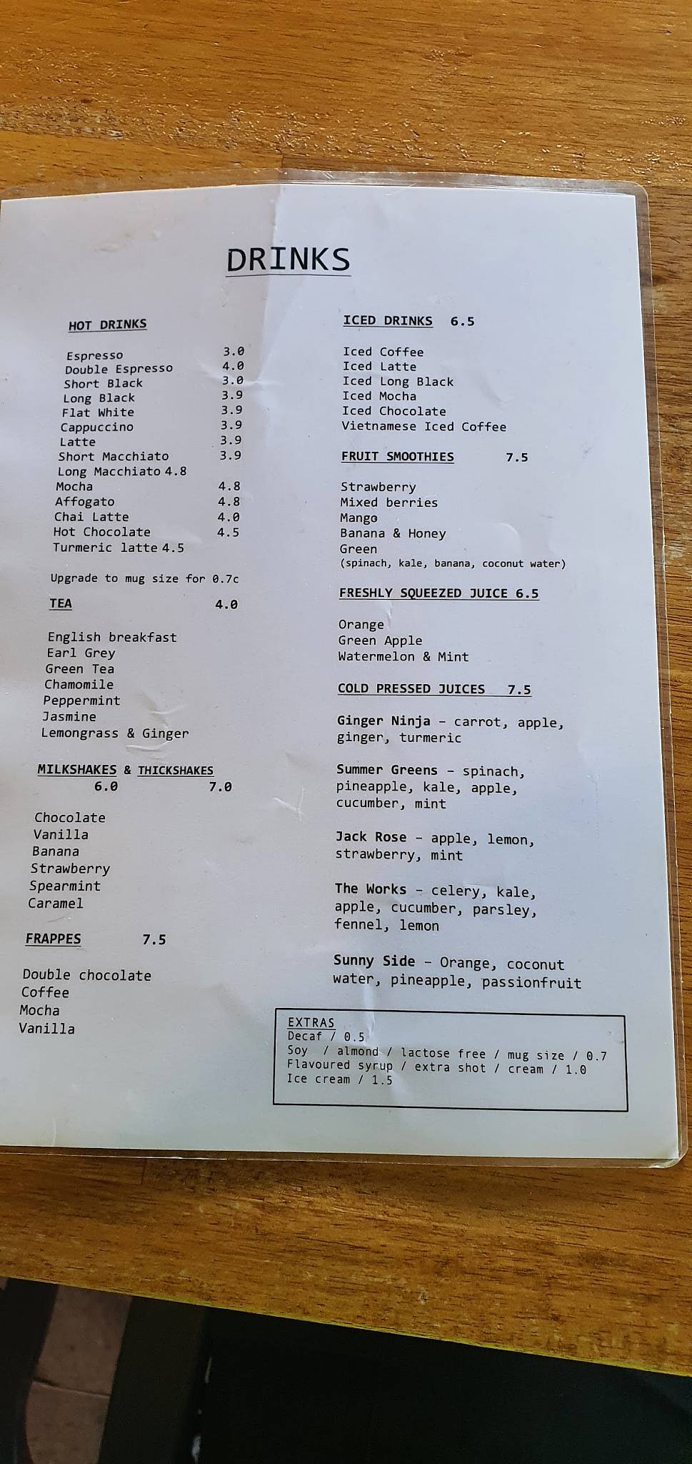 Menu at Guildford Milk Bar, Guildford