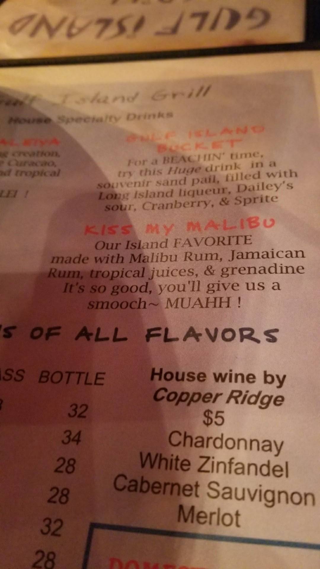 Menu at Gulf Island Grill restaurant, Gulf Shores