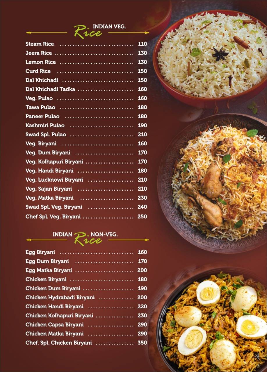 HOTEL SWAD FAMILY RESTAURANT menu