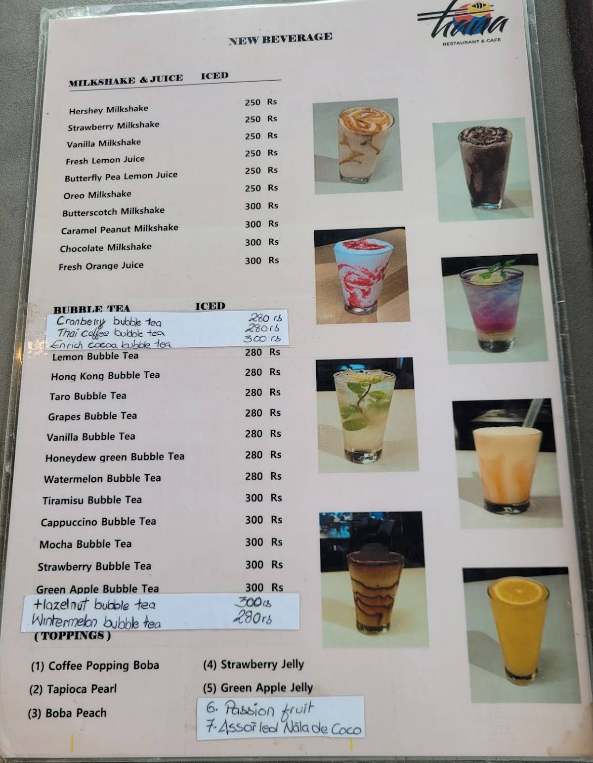 Hana Restaurant & Cafe menu