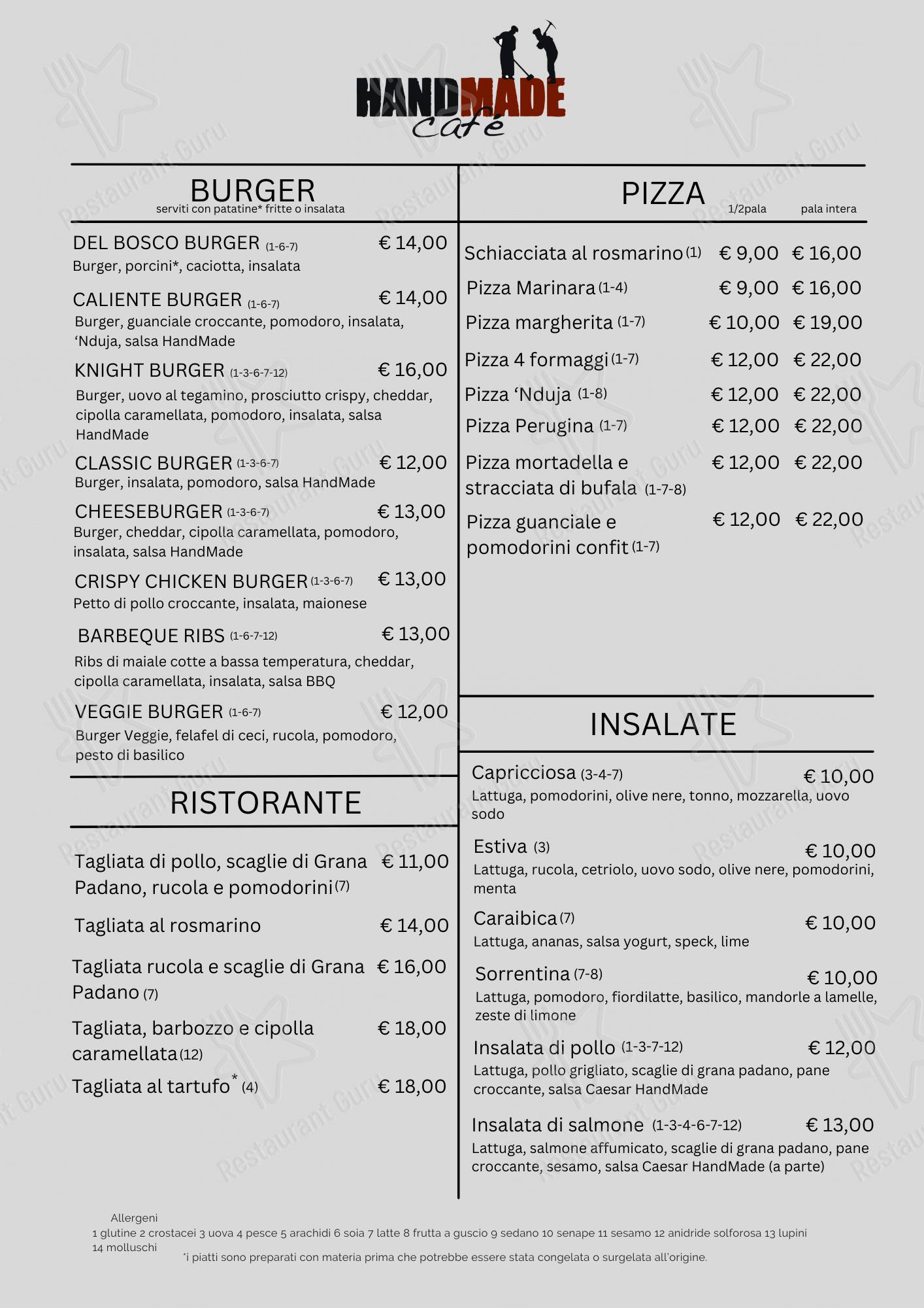 Menu per Handmade Cafè ristorante