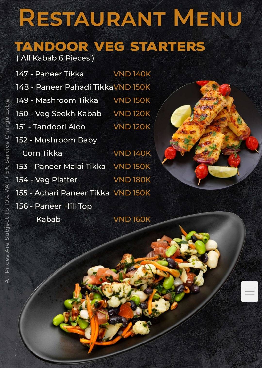 Menu at Dolphin's Indian Food Court restaurant, Hanoi