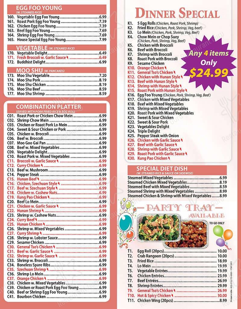 Happy Dragon menu