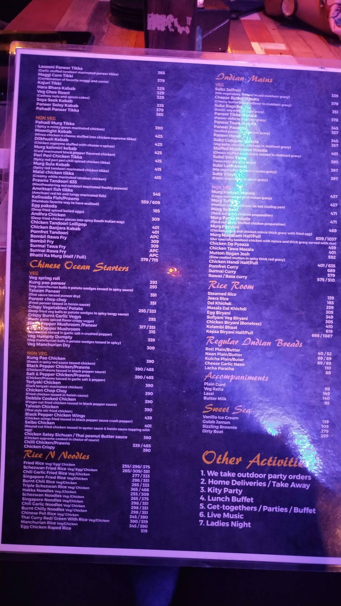 Harbour O' Four menu