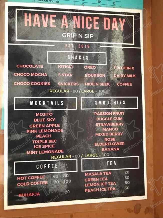 HAVE A NICE DAY CAFE menu