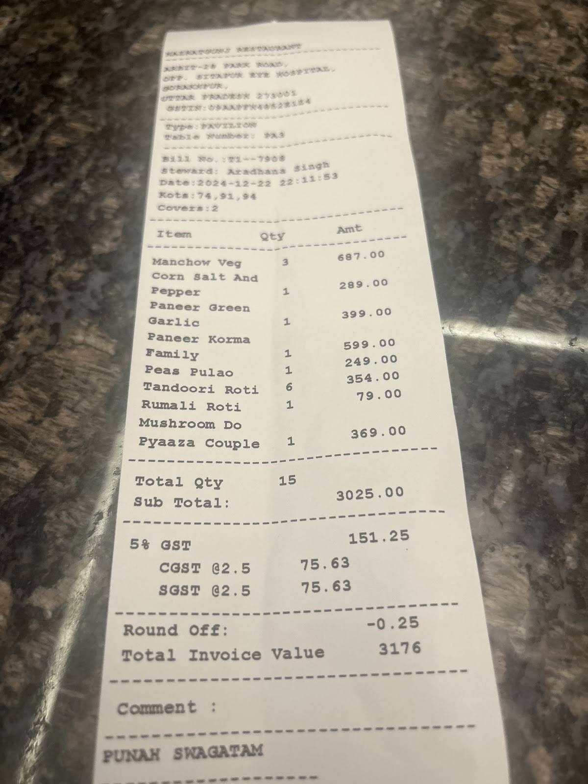 Hazratgunj Restaurant and Banquet Hall Park Road menu