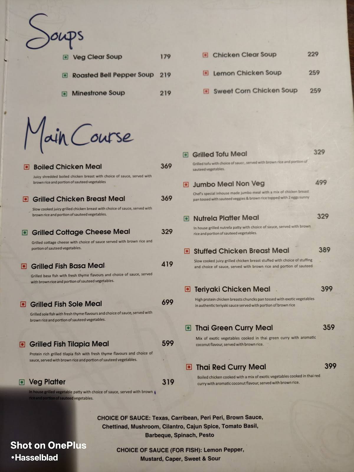 Healthy Chef menu
